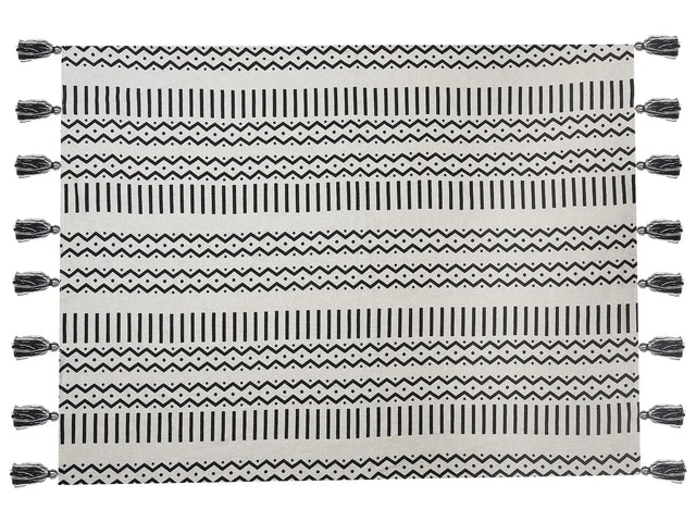 Blanket Black and White Cotton 130 x 180 cm Bed Throw African Tribal Print Beliani