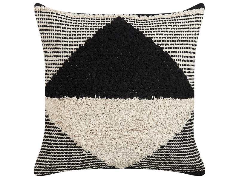 Scatter Cushion Beige and Black Cotton 50 x 50 cm Geometric Pattern Handwoven Removable Cover with Filling Beliani