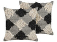 Set of 2 Scatter Cushions Beige and Black Cotton 50 x 50 cm Geometric Pattern Handwoven Removable Cover with Filling Beliani