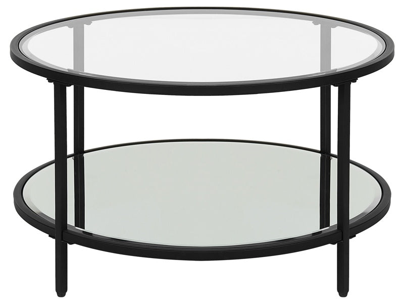 Coffee Table Black Tempered Glass Iron ø 70 cm with Mirrored Shelf Round Glam Modern Living Room Furniture Beliani