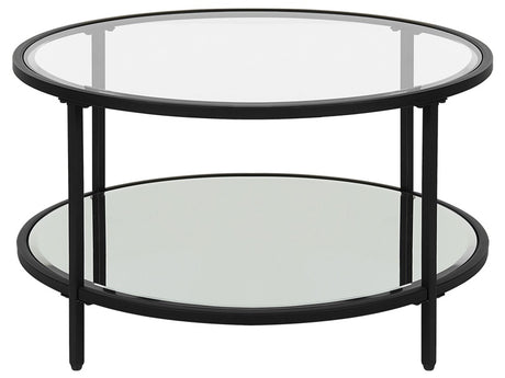 Coffee Table Black Tempered Glass Iron ø 70 cm with Mirrored Shelf Round Glam Modern Living Room Furniture Beliani