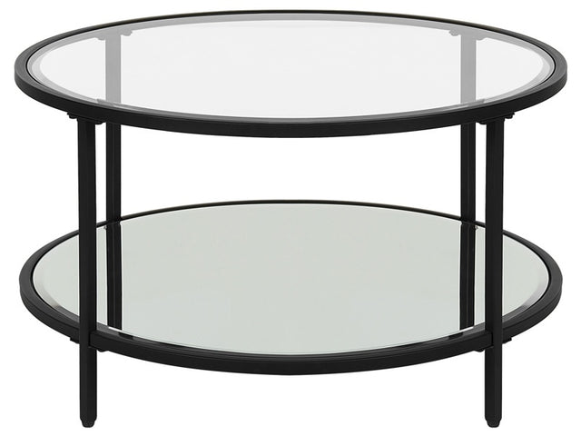 Coffee Table Black Tempered Glass Iron ø 70 cm with Mirrored Shelf Round Glam Modern Living Room Furniture Beliani