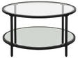 Coffee Table Black Tempered Glass Iron  70 cm with Mirrored Shelf Round Glam Modern Living Room Furniture Beliani