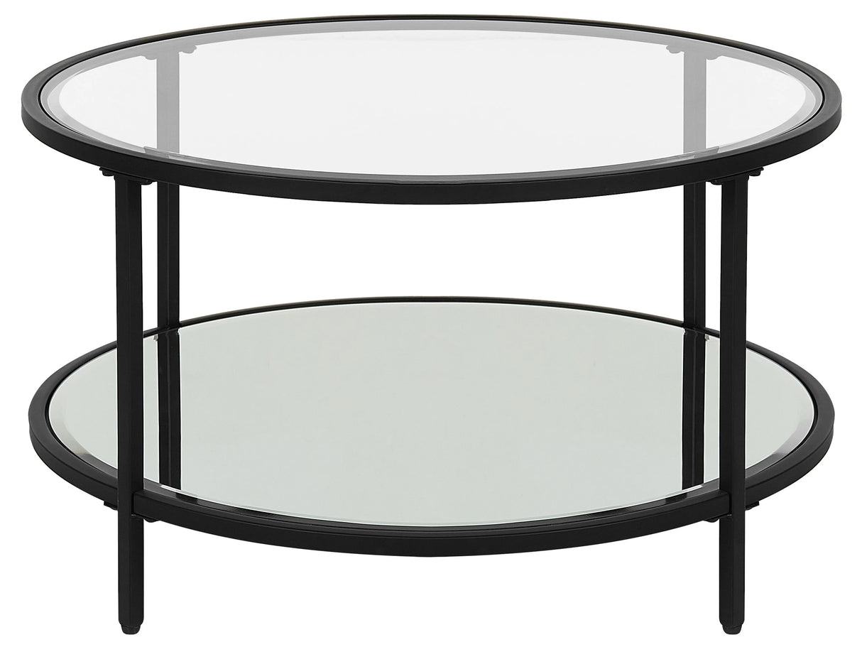 Coffee Table Black Tempered Glass Iron  70 cm with Mirrored Shelf Round Glam Modern Living Room Furniture Beliani