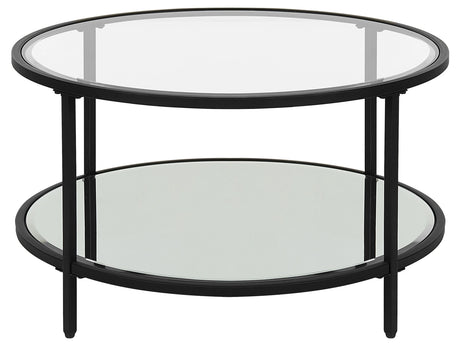 Coffee Table Black Tempered Glass Iron  70 cm with Mirrored Shelf Round Glam Modern Living Room Furniture Beliani