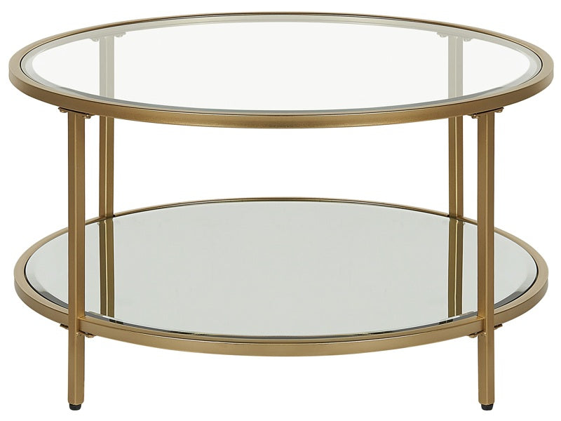 Coffee Table Gold Tempered Glass Iron ø 70 cm with Shelf Round Glam Modern Living Room Furniture Beliani