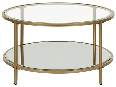 Coffee Table Gold Tempered Glass Iron ø 70 cm with Shelf Round Glam Modern Living Room Furniture Beliani