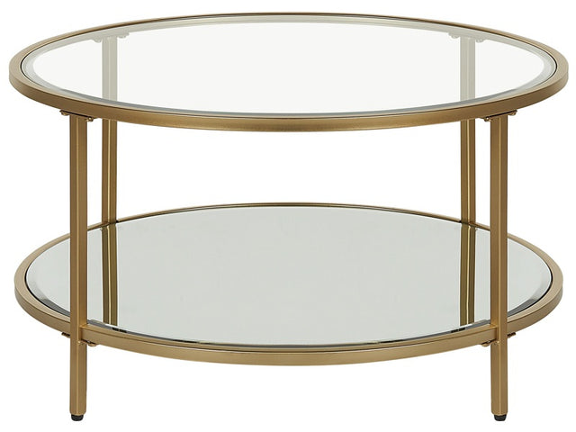 Coffee Table Gold Tempered Glass Iron ø 70 cm with Shelf Round Glam Modern Living Room Furniture Beliani