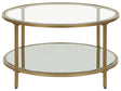 Coffee Table Gold Tempered Glass Iron  70 cm with Shelf Round Glam Modern Living Room Furniture Beliani