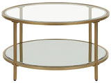 Coffee Table Gold Tempered Glass Iron  70 cm with Shelf Round Glam Modern Living Room Furniture Beliani