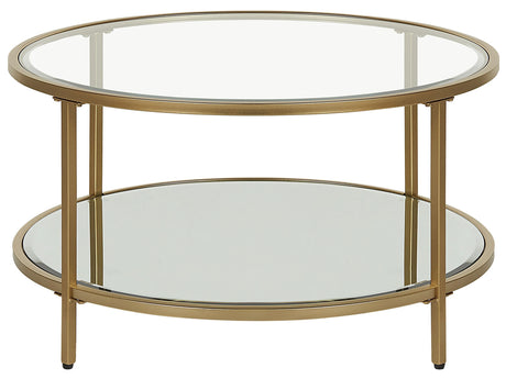 Coffee Table Gold Tempered Glass Iron  70 cm with Shelf Round Glam Modern Living Room Furniture Beliani