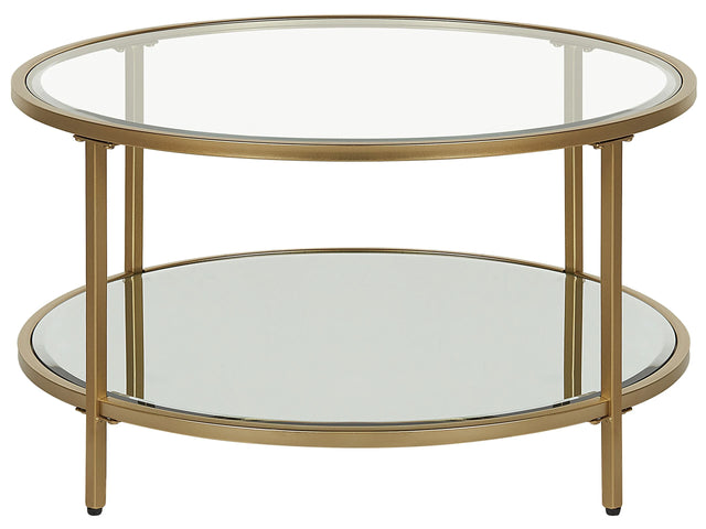Coffee Table Gold Tempered Glass Iron  70 cm with Shelf Round Glam Modern Living Room Furniture Beliani