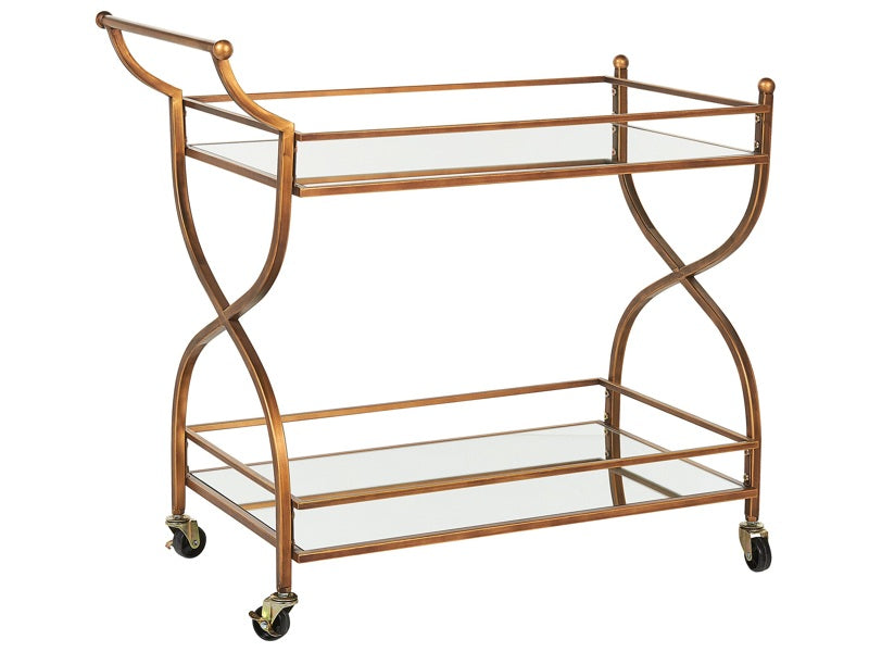 Kitchen Trolley Gold Iron Frame Mirrored Top with Shelf 2 Tiers Castors Glamour Bar Cart Beliani