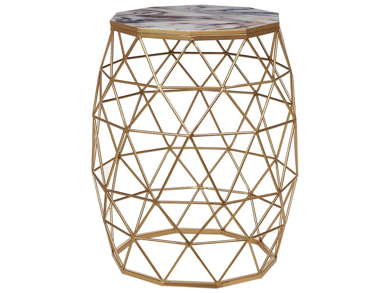 Coffee Table Gold Marble Effect Finish MDF Tabletop Iron Base ⌀ 43 cm Living Room End Table Beliani