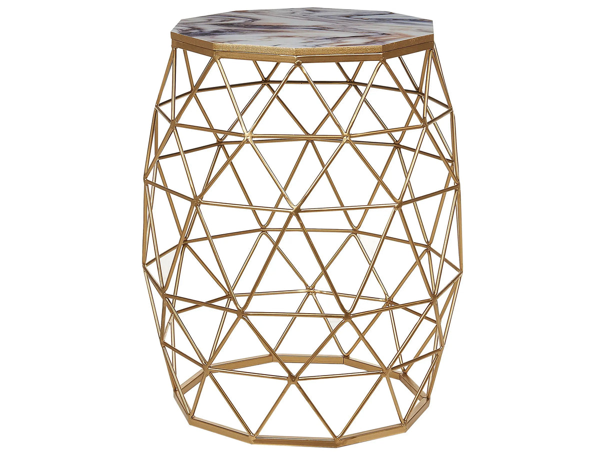 Coffee Table Gold Marble Effect Finish MDF Tabletop Iron Base  43 cm Living Room End Table Beliani