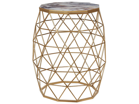 Coffee Table Gold Marble Effect Finish MDF Tabletop Iron Base  43 cm Living Room End Table Beliani