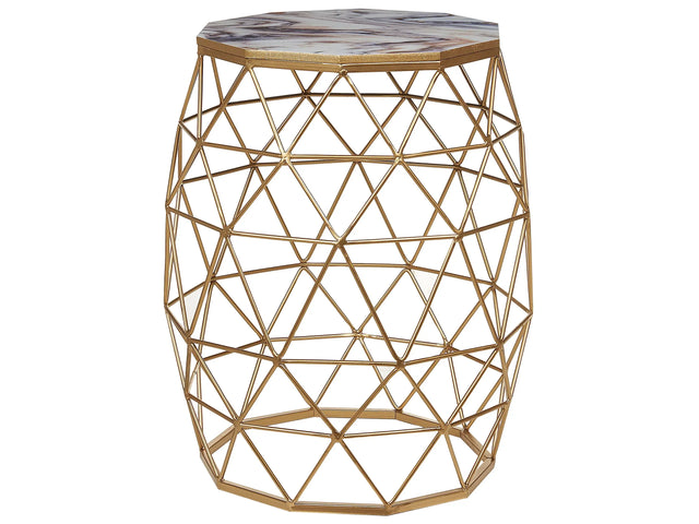 Coffee Table Gold Marble Effect Finish MDF Tabletop Iron Base  43 cm Living Room End Table Beliani