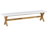 Outdoor Garden Bench White Light Wood Fibre Cement Top Acacia Wood Base 3 People Capacity Modern Patio Furniture  Beliani