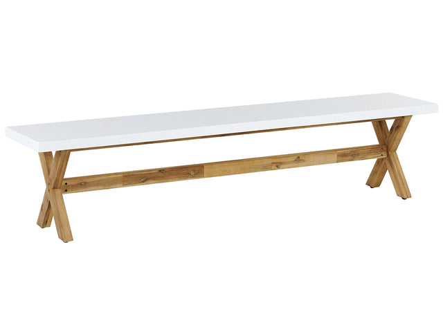 Outdoor Garden Bench White Light Wood Fibre Cement Top Acacia Wood Base 3 People Capacity Modern Patio Furniture  Beliani