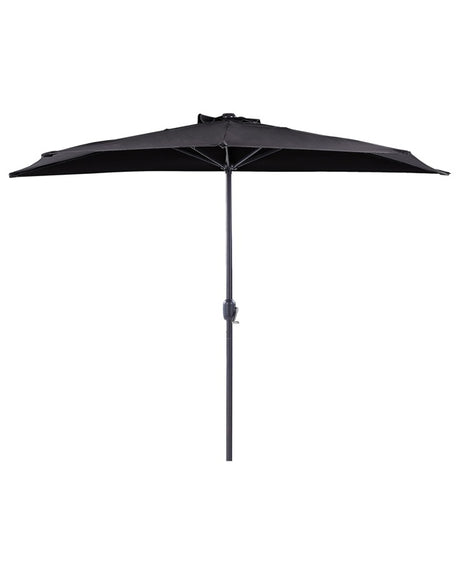 Half-Round Garden Parasol Black Polyester Shade Steel 2.7m Modern Patio Balcony Umbrella Beliani