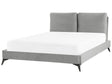 EU Double Size Bed Grey Velvet Upholstery 4ft6 Slatted Base with Thick Padded Headboard with Cushions Beliani