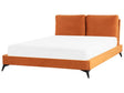 EU King Size Bed Orange Velvet Upholstery 5ft3 Slatted Base with Thick Padded Headboard with Cushions Beliani