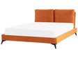 EU King Size Bed Orange Velvet Upholstery 5ft3 Slatted Base with Thick Padded Headboard with Cushions Beliani