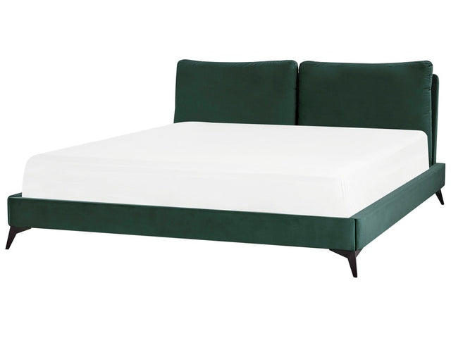 EU Super King Size Bed Green Velvet Upholstery 6ft Slatted Base with Thick Padded Headboard with Cushions Beliani