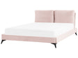 EU King Size Bed Pink Velvet Upholstery 5ft3 Slatted Base with Thick Padded Headboard with Cushions Beliani