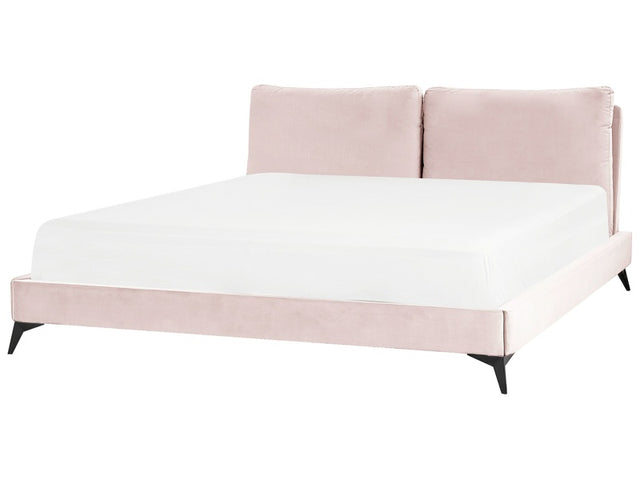 EU Super King Size Bed Pink Velvet Upholstery 6ft Slatted Base with Thick Padded Headboard with Cushions Beliani