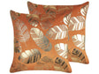 Set of 2 Decorative Cushions Orange Velvet 45 x 45 cm Gold Leaf Foil Print Glamour Decor Accessories Beliani