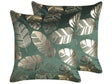 Set of 2 Decorative Cushions Green Velvet 45 x 45 cm Gold Leaf Foil Print Glamour Decor Accessories Beliani