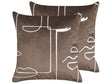 Set of 2 Decorative Cushions Brown Velvet 45 x 45 cm Face Motif Print Glamour Decor Accessories Beliani