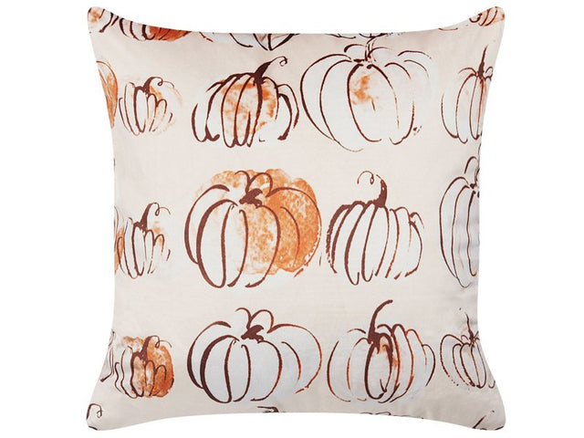 Decorative Cushion Beige Velvet 45 x 45 cm Pumpkin Pattern Square Modern Minimalist Autumn Decor Accessories Beliani