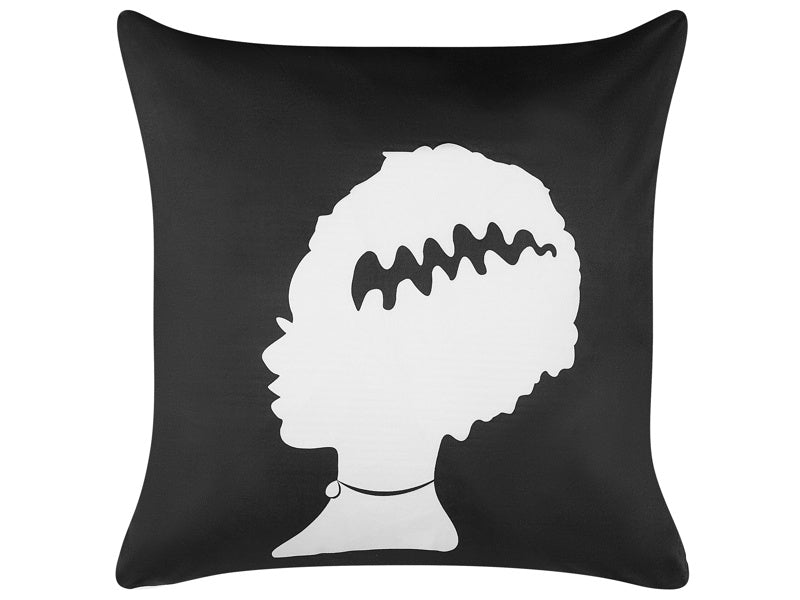 Decorative Cushion Black Velvet 45 x 45 cm Frankenstein Bride Pattern Square Halloween Accessories Decoration Beliani