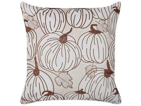 Decorative Cushion Beige Velvet 45 x 45 cm Pumpkin Pattern Square Modern Minimalist Autumn Decor Accessories Beliani
