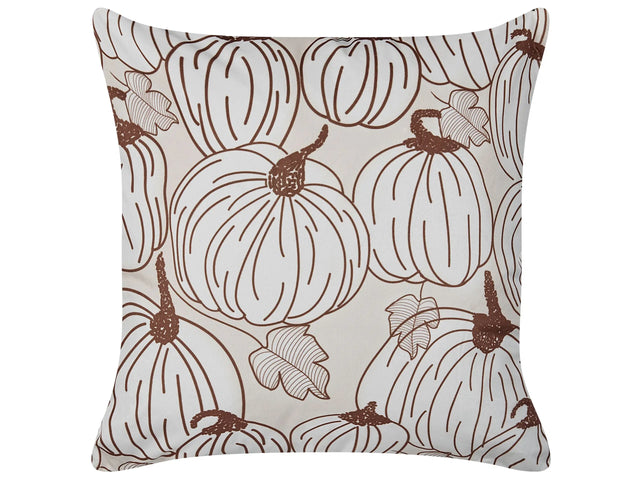 Decorative Cushion Beige Velvet 45 x 45 cm Pumpkin Pattern Square Modern Minimalist Autumn Decor Accessories Beliani