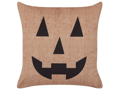 Decorative Cushion Beige Velvet 45 x 45 cm Jack-O-Lantern Pattern Square Modern Halloween Decor Accessories Beliani