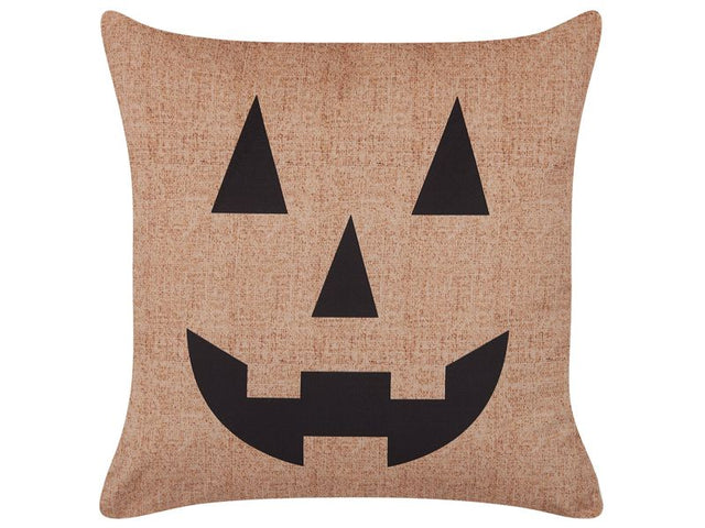 Decorative Cushion Beige Velvet 45 x 45 cm Jack-O-Lantern Pattern Square Modern Halloween Decor Accessories Beliani