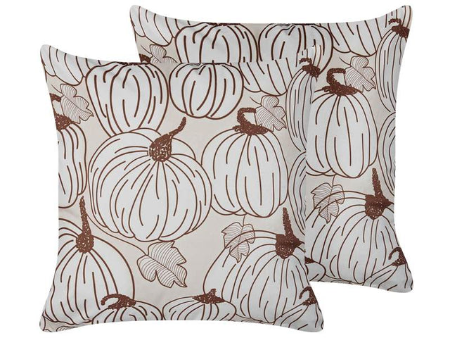 Set of 2 Decorative Cushions Velvet 45 x 45 cm Pumpkin Pattern Square Modern Minimalist Autumn Decor Accessories Beliani