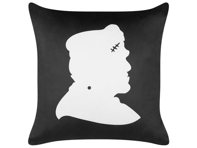 Decorative Cushion Black Velvet 45 x 45 cm Frankenstein Pattern Square Halloween Accessories Decoration Beliani