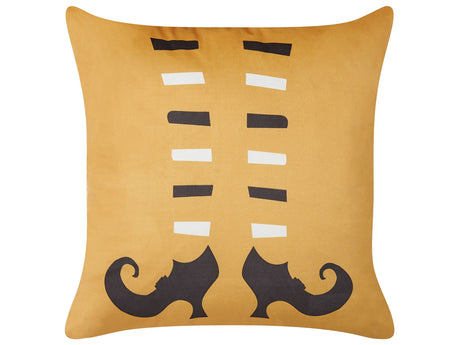 Decorative Cushion Orange Velvet 45 x 45 cm Witch Shoes Pattern Square Modern Halloween Autumn Decor Accessories Beliani