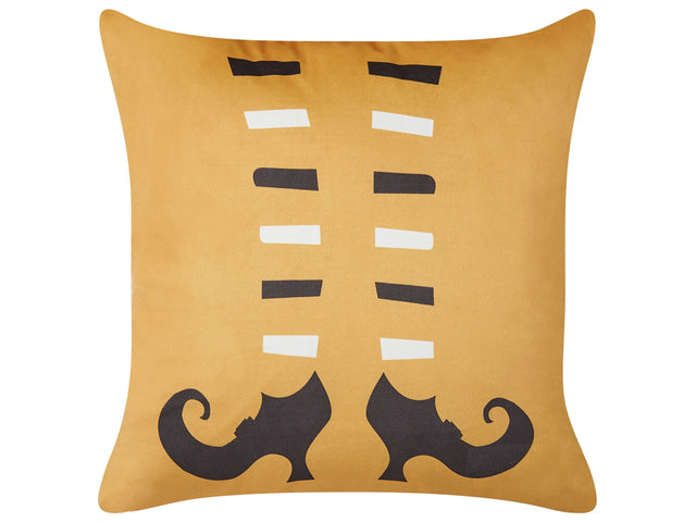 Decorative Cushion Orange Velvet 45 x 45 cm Witch Shoes Pattern Square Modern Halloween Autumn Decor Accessories Beliani
