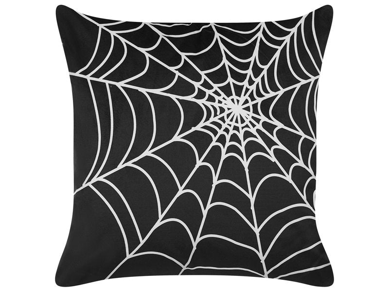 Decorative Cushion Black Velvet 45 x 45 cm Spider Web Pattern Square Modern Halloween Autumn Decor Accessories Beliani