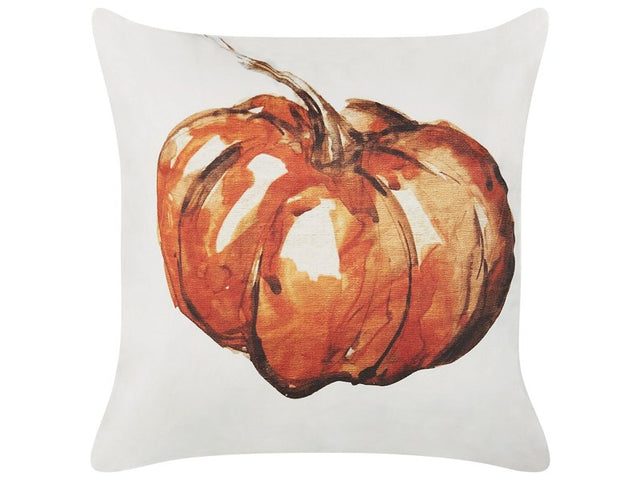 Decorative Cushion Beige Velvet 45 x 45 cm Pumpkin Pattern Square Modern Minimalist Autumn Decor Accessories Beliani