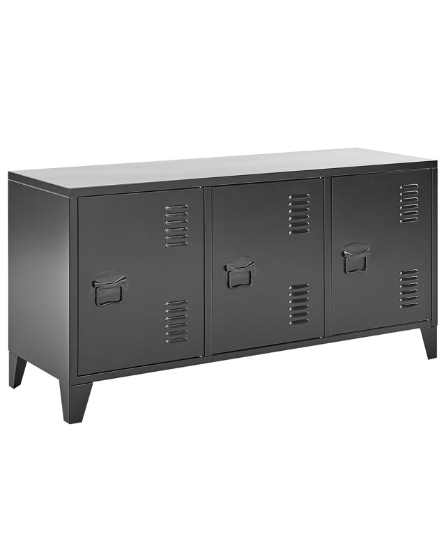 3 Door Sideboard Black Steel Adjustable Shelves Ventilation Slots Leg Caps Cable Management TV Stand Home Office Furniture Industrial Design Beliani