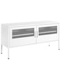 2 Door Sideboard White Steel Metal Mesh Doors Shelves Leg Caps Cable Management TV Stand Living Room Home Office Furniture Industrial Design Beliani
