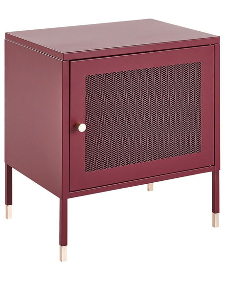 Bedside Table Dark Red Steel Powder Coated Mesh Door Nightstand Industrial Design Bedroom Storage Furniture  Beliani