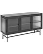 3 Door Sideboard Black Steel Fluted Tempered Glass Adjustable Shelves Leg Caps Living Room Furniture Modern Industrial Design Beliani