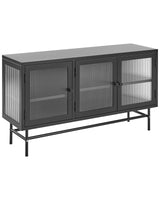 3 Door Sideboard Black Steel Fluted Tempered Glass Adjustable Shelves Leg Caps Living Room Furniture Modern Industrial Design Beliani